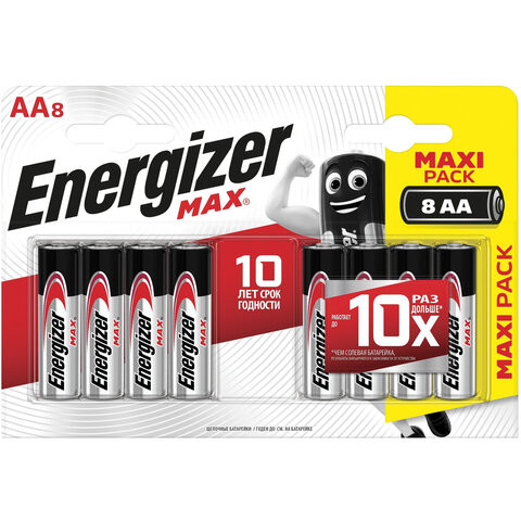 Батарейки КОМПЛЕКТ 8 шт., ENERGIZER Max, AA (LR06, 15А), алкалиновые, пальчиковые, блистер, E301531301 по низкой цене оптом 