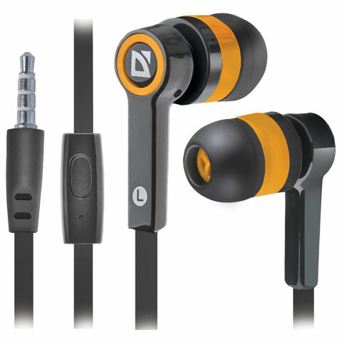 Наушники с микрофоном (гарнитура) вкладыши DEFENDER Pulse 420, проводные,1,2 м, вкладыши, черные с оранжевым, 63420 по низкой цене оптом Краснодар, Москва, Уфа, Казань, Барнаул, Владивосток, Хабаровск, Сахалин, Красноярск, Екатеренбург, 