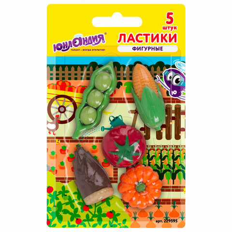 Набор ластиков фигурных ЮНЛАНДИЯ "Огород", 5 шт., ассорти, 229595 по низкой цене оптом 