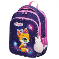 Ранец BRAUBERG QUADRO, 3 отделения, с брелком, "Little fox", СВЕТЯЩИЙСЯ, 37х28х18 см, 270601