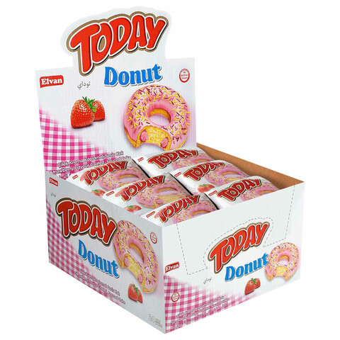 Кекс TODAY "Donut" со вкусом Клубники, ТУРЦИЯ, 24 шт по 40 г в шоубоксе, 1367 по низкой цене оптом Краснодар, Москва, Уфа, Казань, Барнаул, Владивосток, Хабаровск, Сахалин, Красноярск, Екатеренбург, 