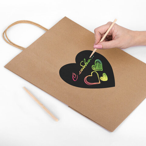Пакет подарочный КОМПЛЕКТ 7 шт., 26x13x32 см, скретч-слой + стилус, "Heart on Kraft", ЗОЛОТАЯ СКАЗКА, 591971 по низкой цене оптом 