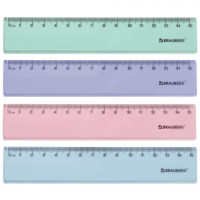 Линейка пластиковая 15 см BRAUBERG "PASTEL", тонированная, ассорти, 117012