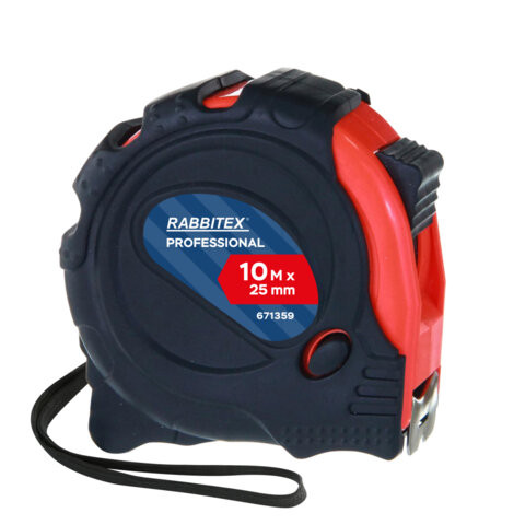 Рулетка измерительная 10м х 25мм, обрезиненный корпус, 3 фиксатора, RABBITEX Professional, 671359 по низкой цене оптом 