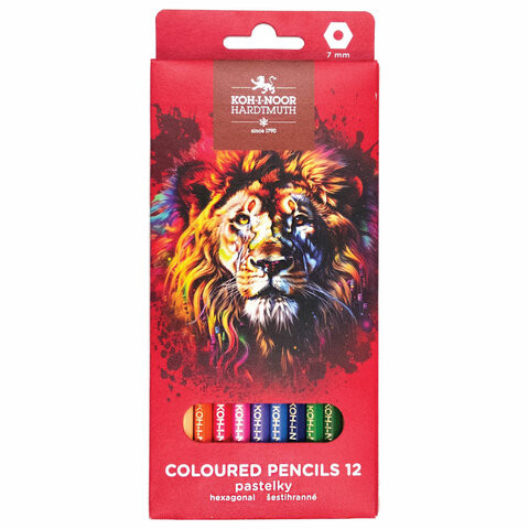 Карандаши цветные KOH-I-NOOR "RED LION" 12 цветов, шестигранные, 2,8 мм, натуральное дерево, 3552/12, 3552012063KS по низкой цене оптом Краснодар, Москва, Уфа, Казань, Барнаул, Владивосток, Хабаровск, Сахалин, Красноярск, Екатеренбург, 