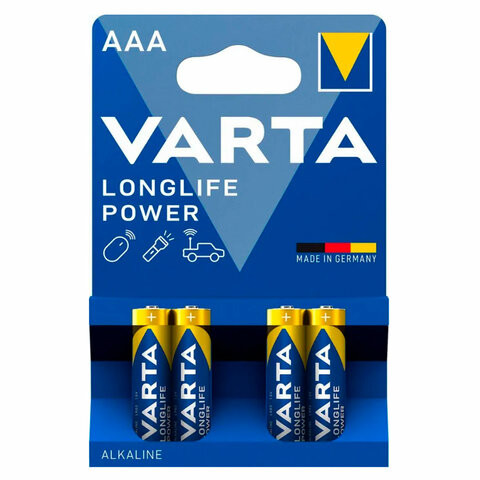 Батарейки алкалиновые "мизинчиковые" КОМПЛЕКТ 4 шт., VARTA LONGLIFE POWER, ААА (LR03, 15А), блистер, 4903121414 по низкой цене оптом 
