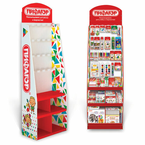 Стойка для размещения товара напольная усиленная ПИФАГОР, 200х60х40 см, 3 полки, 25 крючков, 504864 по низкой цене оптом Стойка для размещения товара напольная усиленная ПИФАГОР, 200х60х40 см, 3 полки, 25 крючков, 504864 по низкой цене оптом