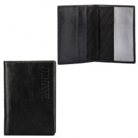 Обложка для паспорта FABULA "Estet", натуральная кожа, тиснение "Passport", черная, O.3.MN