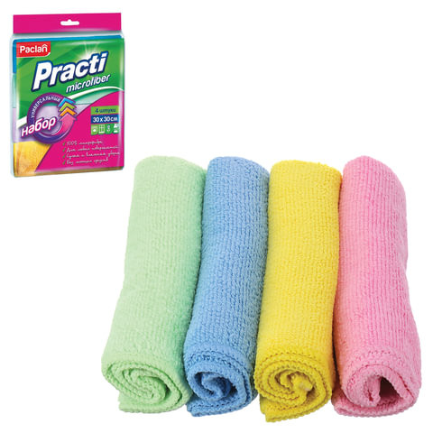 Салфетки универсальные, 30х30 см, КОМПЛЕКТ 4 шт., микрофибра, PACLAN "Practi Microfiber", 410260 по низкой цене оптом 