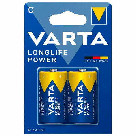 Батарейки алкалиновые КОМПЛЕКТ 2 шт., VARTA LONGLIFE POWER, C (LR14, 14А), блистер, 4914121412 по низкой цене оптом 