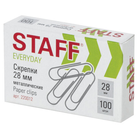 Скрепки STAFF "EVERYDAY", 28 мм, металлические, 100 шт., в картонной коробке, Россия, 220012 по низкой цене оптом 
