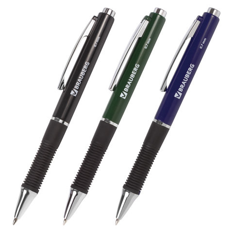 Ручка шариковая автоматическая с грипом BRAUBERG "Style", СИНЯЯ, корпус ассорти, узел 0,7 мм, линия письма 0,35 мм, 140587 по низкой цене оптом Краснодар, Москва, Уфа, Казань, Барнаул, Владивосток, Хабаровск, Сахалин, Красноярск, Екатеренбург, 