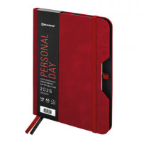 Ежедневник датированный 2026 А5 151х213мм BRAUBERG Note, под кожу, держатель для ручки, красный, 117518