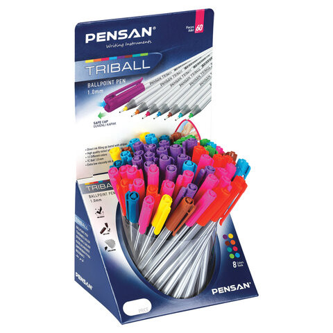 Ручка шариковая масляная PENSAN "Triball Colored", яркие цвета АССОРТИ, ДИСПЛЕЙ, 1003/S60R-8 по низкой цене оптом 