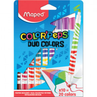 Фломастеры двусторонние MAPED (Франция) "Color'peps Duo", 10 штук, 20 цветов, 4,7 мм, смываемые, 847010