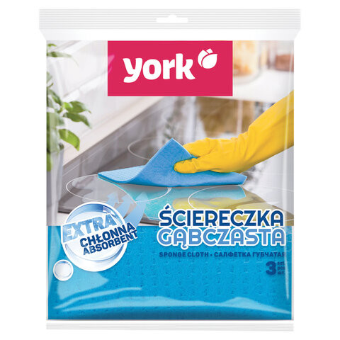 Салфетки ЦЕЛЛЮЛОЗНЫЕ (губчатые), 15,5х17,5 см, КОМПЛЕКТ 3 шт., СУПЕР впитываемость, YORK, 24010 по низкой цене оптом 