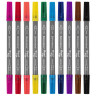 Фломастеры двусторонние BRAUBERG "PREMIUM" "DUAL-TIP", 10 шт., 10 цветов, два наконечника, картонная коробка с европодвесом, 151946 по низкой цене оптом 