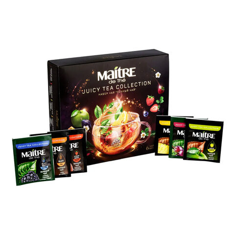 Чай MAITRE "Сочный чай" Ассорти 6 вкусов, НАБОР 30 пакетиков по 2 г, бак039 по низкой цене оптом 