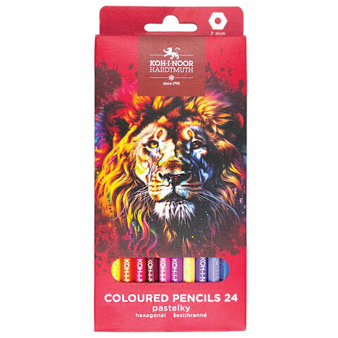 Карандаши цветные KOH-I-NOOR "RED LION" 24 цвета, шестигранные, 2,8 мм, натуральное дерево, 3554/24, 3554024063KS по низкой цене оптом Краснодар, Москва, Уфа, Казань, Барнаул, Владивосток, Хабаровск, Сахалин, Красноярск, Екатеренбург, 