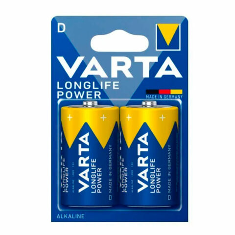Батарейки алкалиновые КОМПЛЕКТ 2 шт., VARTA LONGLIFE POWER, D (LR20, 13А), блистер, 4920121412 по низкой цене оптом 