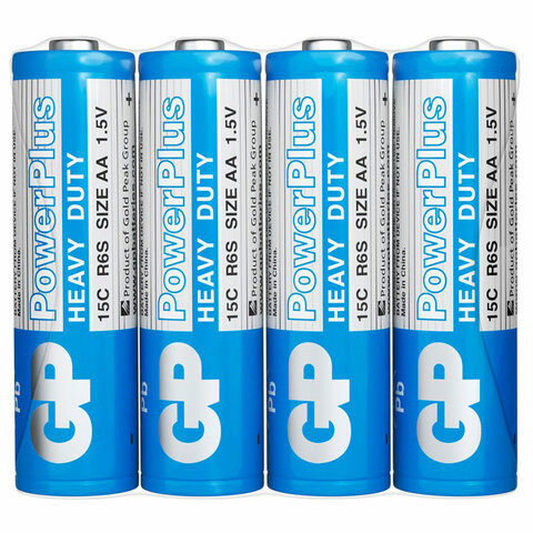 Батарейки КОМПЛЕКТ 4 шт. GP PowerPlus AA (R6, 15G), солевые, пальчиковые, в пленке, 1, 15CEBRA-2S4 по низкой цене оптом 
