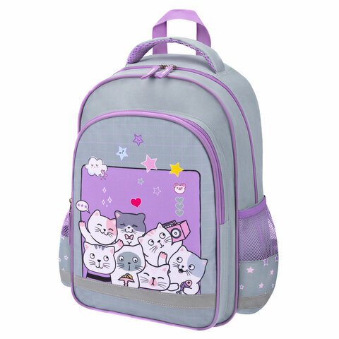 Рюкзак ПИФАГОР SCHOOL, 1 отделение, 3 кармана, Cats selfie, 38x28х14 см, 273165 по низкой цене оптом 