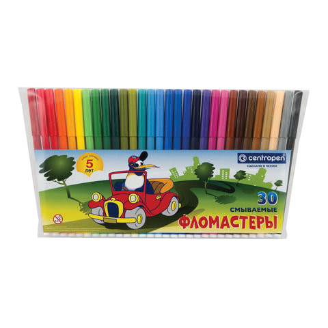 Фломастеры 30 ЦВЕТОВ CENTROPEN "Пингвины", смываемые, вентилируемый колпачок, 7790/30ET, 7 7790 3086 по низкой цене оптом 