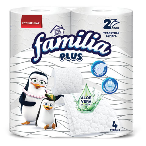 Бумага туалетная быт., спайка 4 шт., 2-слойная (4х20,4 м), FAMILIA PLUS, белая, ш/к 0, 5080758 по низкой цене оптом Бумага туалетная быт., спайка 4 шт., 2-слойная (4х20,4 м), FAMILIA PLUS, белая, ш/к 0, 5080758 по низкой цене оптом