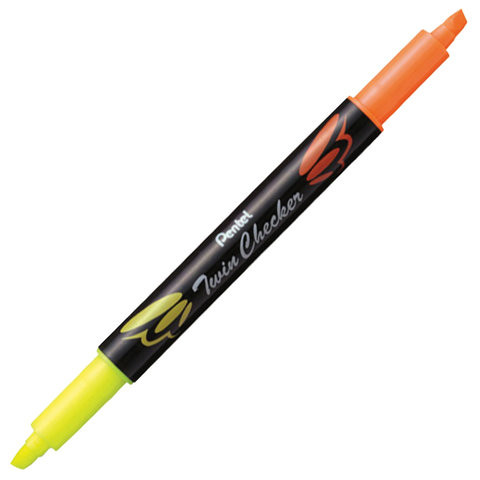 Текстовыделитель двусторонний PENTEL (Япония), ЖЕЛТЫЙ/ОРАНЖЕВЫЙ, "Twin Checker", линия 3,5 мм, SLW8-GF по низкой цене оптом 