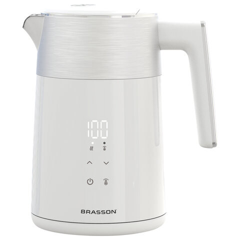 Чайник электрический с двойными стенками, терморегулятором и дисплеем BRASSON KT-264, 1,5л, 2200Вт, 7 температурных режимов, белый, 455193 по низкой цене оптом 