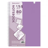 Тетрадь обложка пластик, А5 80л. гребень мягкий, вырубка для ручки, клетка, BRAUBERG, сиреневый, 405379
