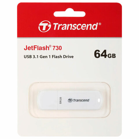 Флеш-диск 64GB TRANSCEND JetFlash 730, USB 3.1, белый, TS64GJF730 по низкой цене оптом Краснодар, Москва, Уфа, Казань, Барнаул, Владивосток, Хабаровск, Сахалин, Красноярск, Екатеренбург, 