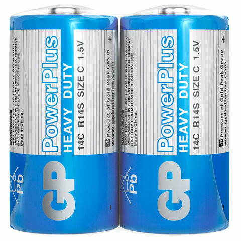 Батарейки КОМПЛЕКТ 2 шт. GP PowerPlus C (14C), солевые, в пленке, 14CEBRA-2S2 по низкой цене оптом 