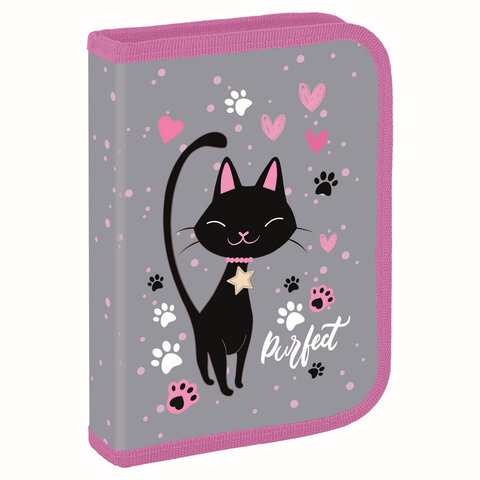 Пенал BRAUBERG, 1 отделение, 2 откидные планки, полиэстер, 21х14 см, "Elegant cat", 271514 по низкой цене оптом 