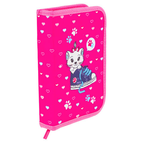 Пенал BRAUBERG с наполнением, 1 отделение, откидная планка, 24 предмета, 21х14 см, "Kitten&sneakers", 229295 по низкой цене оптом 