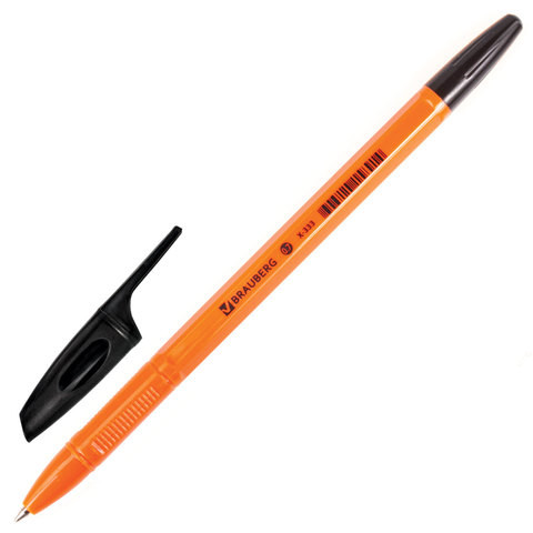 Ручка шариковая BRAUBERG "X-333 Orange", ЧЕРНАЯ, корпус оранжевый, узел 0,7 мм, линия письма 0,35 мм, 142410 по низкой цене оптом 