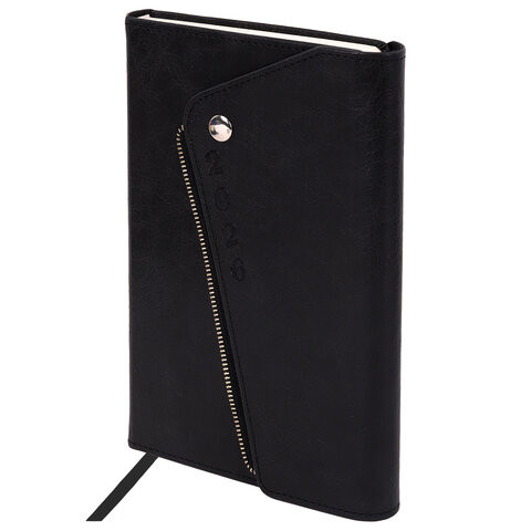 Ежедневник датированный 2026 А5 145х213мм BRAUBERG Jacket под кожу, клапан, держатель, черный 117399 по низкой цене оптом 