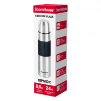 Термос 0,5л CLASSIC, нержавеющая сталь SUS304, черный силиконовый рукав, крышка/кружка, BOOMHOUSE (БумХаус), 700307