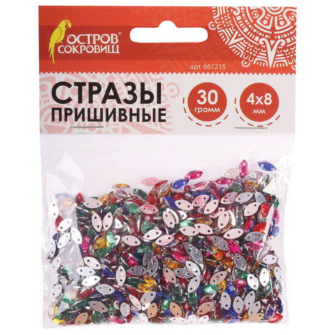 Стразы для творчества "Лодочка", цвет ассорти, 4х8 мм, 30 грамм, ОСТРОВ СОКРОВИЩ, 661215 по низкой цене оптом 