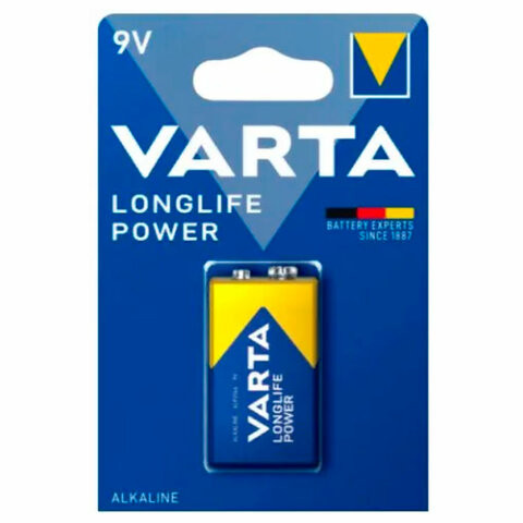 Батарейка алкалиновая 1 шт., VARTA LONGLIFE POWER, Крона 9V (6LR61, 6LF22, 1604A), 4922121411 по низкой цене оптом 