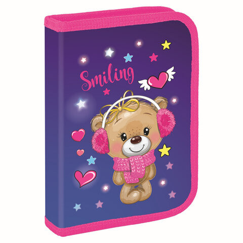 Пенал BRAUBERG, 1 отделение, 2 откидные планки, полиэстер, 21х14 см, "Smiling bear", 271515 по низкой цене оптом 