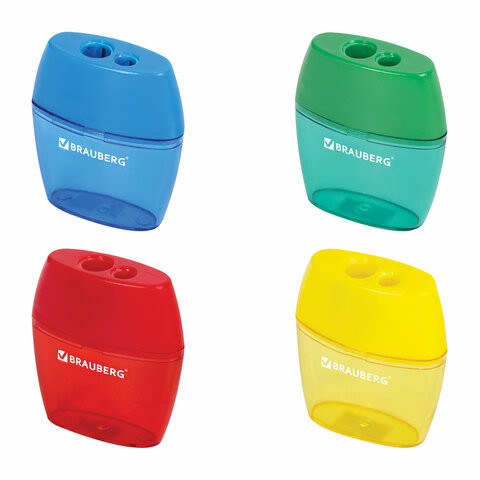 Точилка BRAUBERG "Diamond Dual", 2 отверстия для чернографитных карандашей (в том числе утолщенных), с контейнером, ассорти, 226941 по низкой цене оптом 