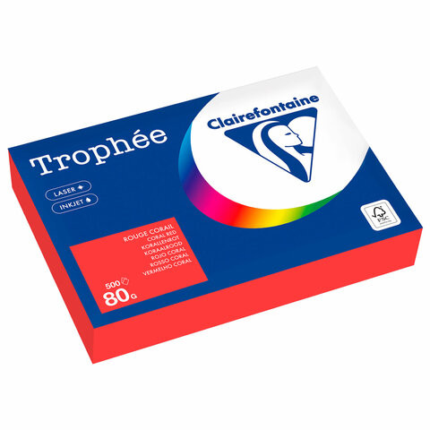 Бумага цветная CLAIREFONTAINE, А4, 80 г/м2, 500 л., интенсив, кораллово-красный, Фран, 8175PC по низкой цене оптом 