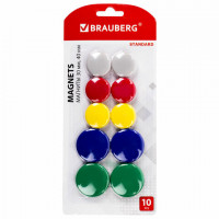 Магниты BRAUBERG "STANDARD", НАБОР 30 мм - 6 шт., 40 мм - 4 шт., ассорти, 237471