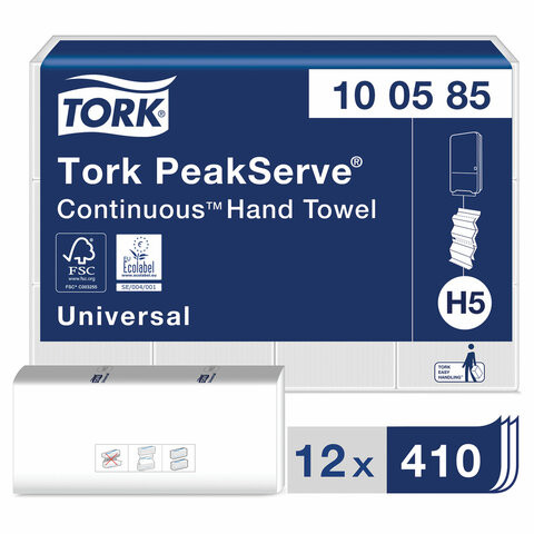 Полотенца бумажные 410 шт., TORK (Система H5) PeakServe, Universal, КОМПЛЕКТ 12 шт., 22,5x20 см, W, 100585 по низкой цене оптом Краснодар, Москва, Уфа, Казань, Барнаул, Владивосток, Хабаровск, Сахалин, Красноярск, Екатеренбург, 