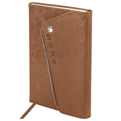 Ежедневник датированный 2026 А5 145х213мм BRAUBERG Jacket под кожу, клапан, держатель, бежевый, 117400 по низкой цене оптом 