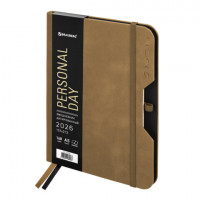 Ежедневник датированный 2026 А5 151х213мм BRAUBERG Note, под кожу, держатель для ручки, бежевый, 117521