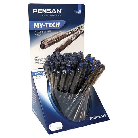 Ручка шариковая масляная PENSAN "My-Tech", СИНЯЯ, ДИСПЛЕЙ, игольчатый узел 0,7 мм, линия письма 0,35 мм, 2240/S60 по низкой цене оптом Краснодар, Москва, Уфа, Казань, Барнаул, Владивосток, Хабаровск, Сахалин, Красноярск, Екатеренбург, 