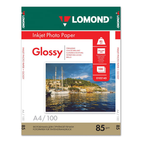 Фотобумага А4, 85 г/м2, 100 листов, односторонняя, глянцевая, LOMOND, 0102145 по низкой цене оптом 