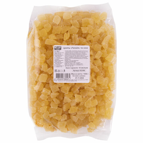 Папайя кубиками, с сахаром, WELDAY, пакет, 1000 г, 622480 по низкой цене оптом 
